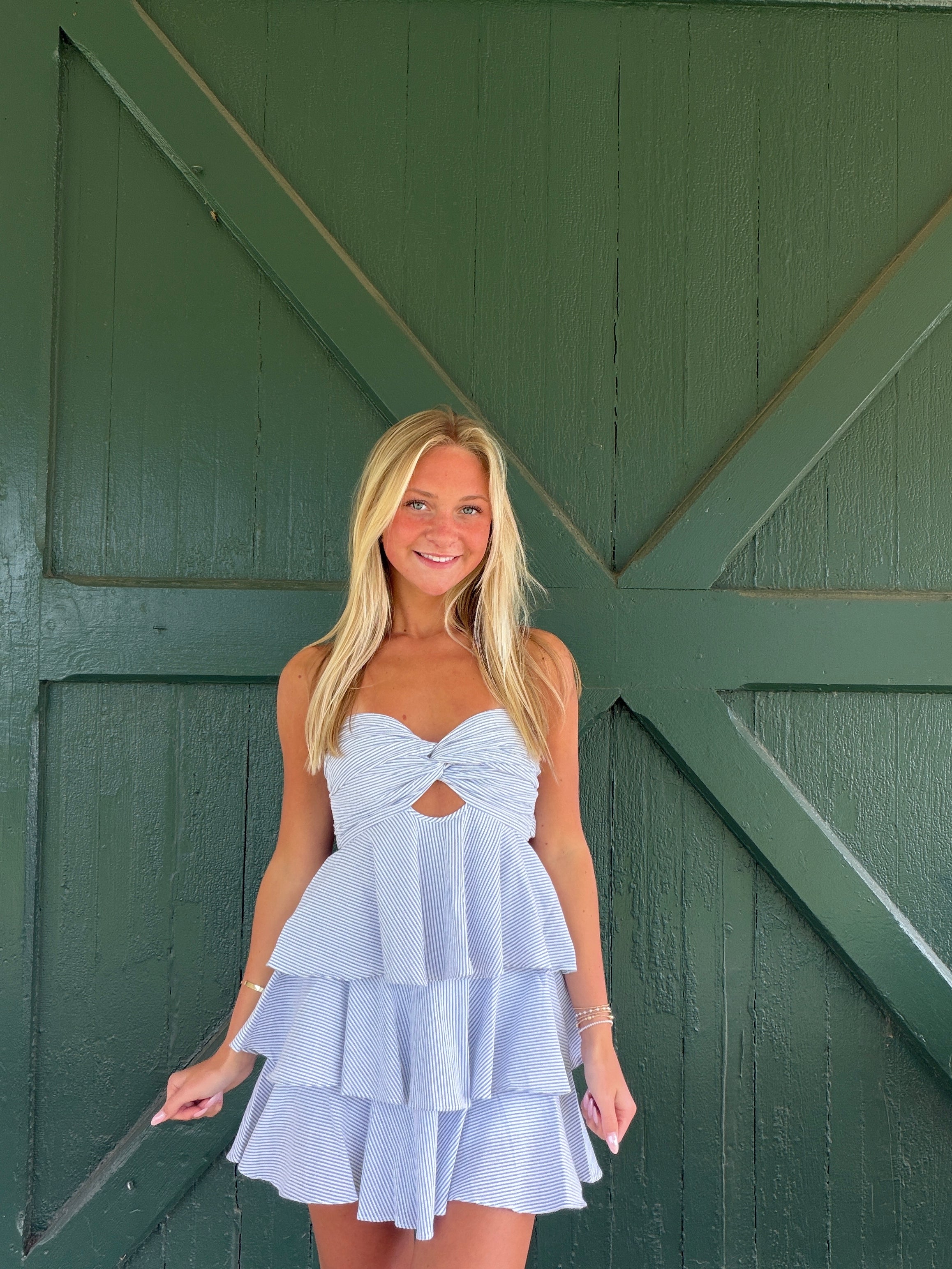 The Marbella Mini- Stripe Strapless Dress