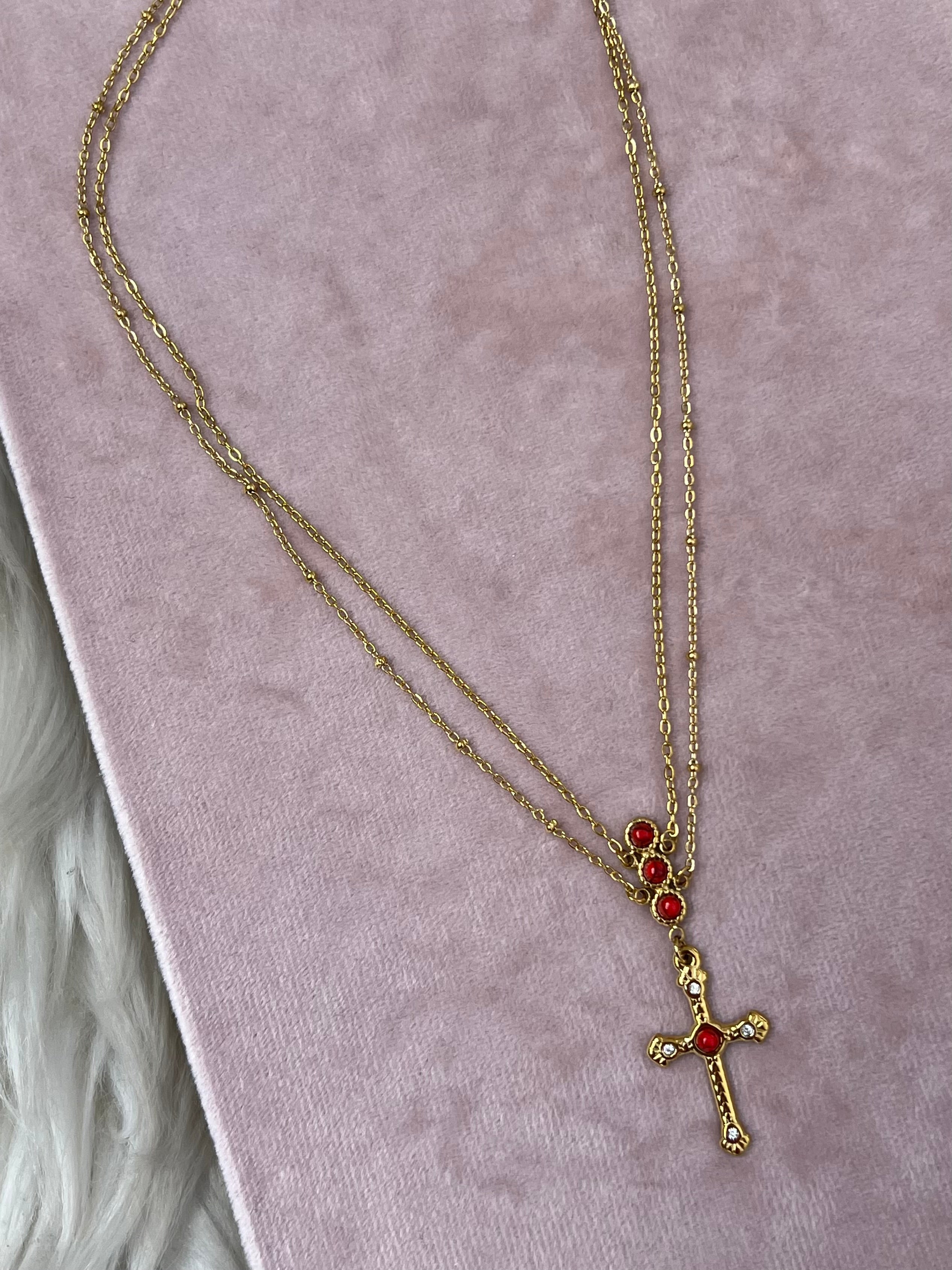 The Santorini Baroque Cross Double Chain Necklace – Water-Resistant, Tarnish-Resistant