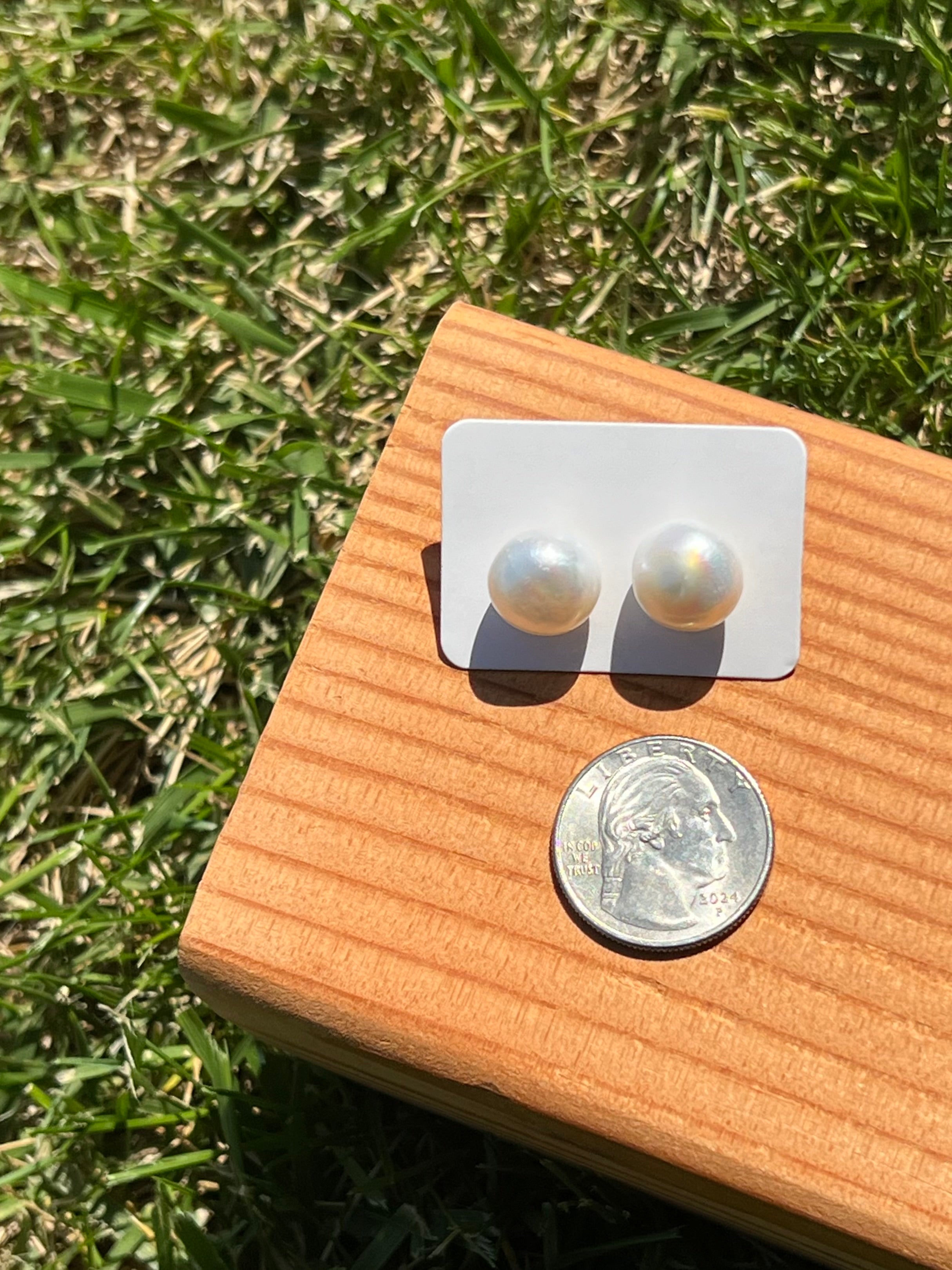 The Bianca Pearl Button Stud Earrings -14mm