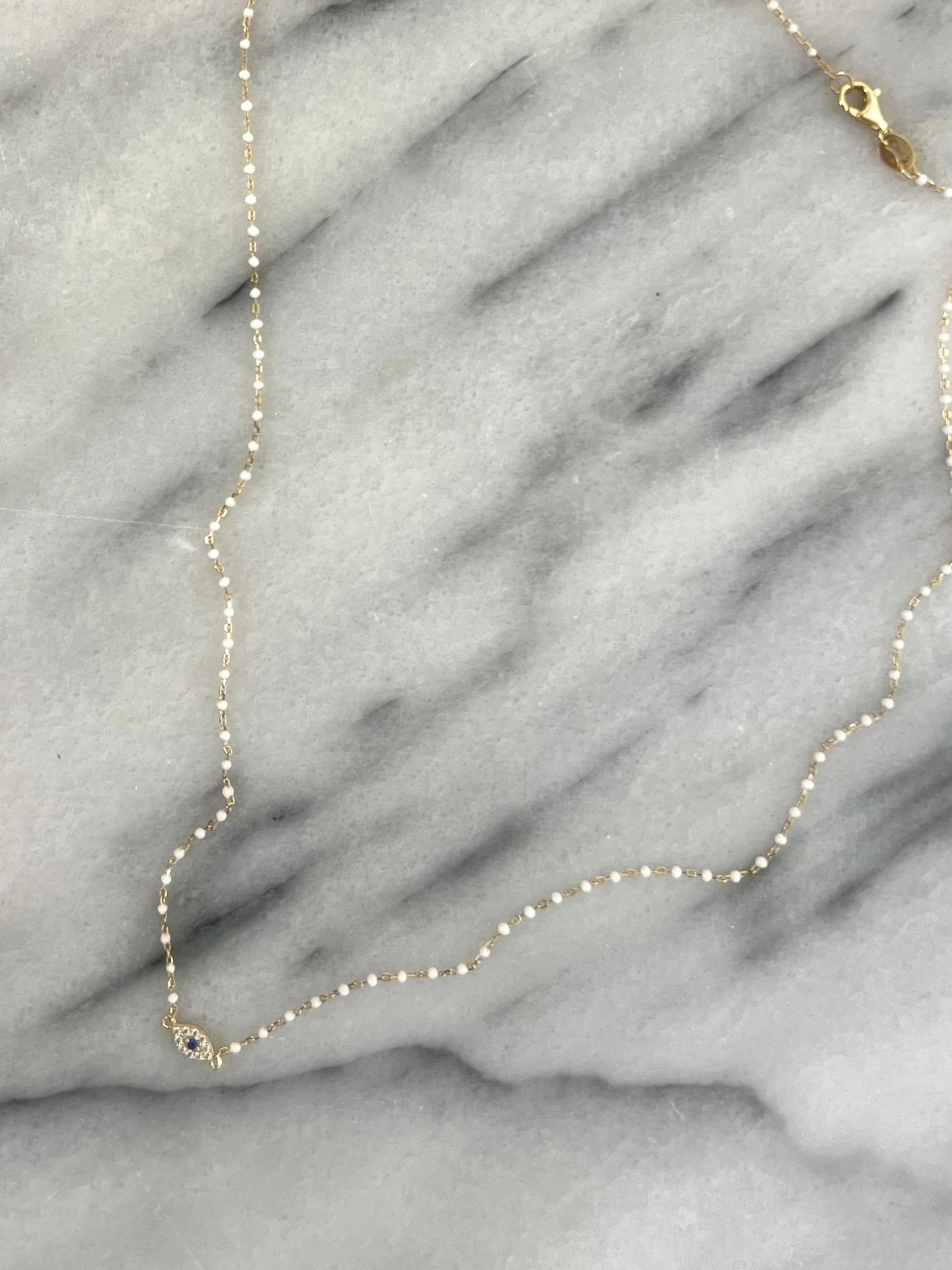 Petite Evil Eye on Beaded White Chain