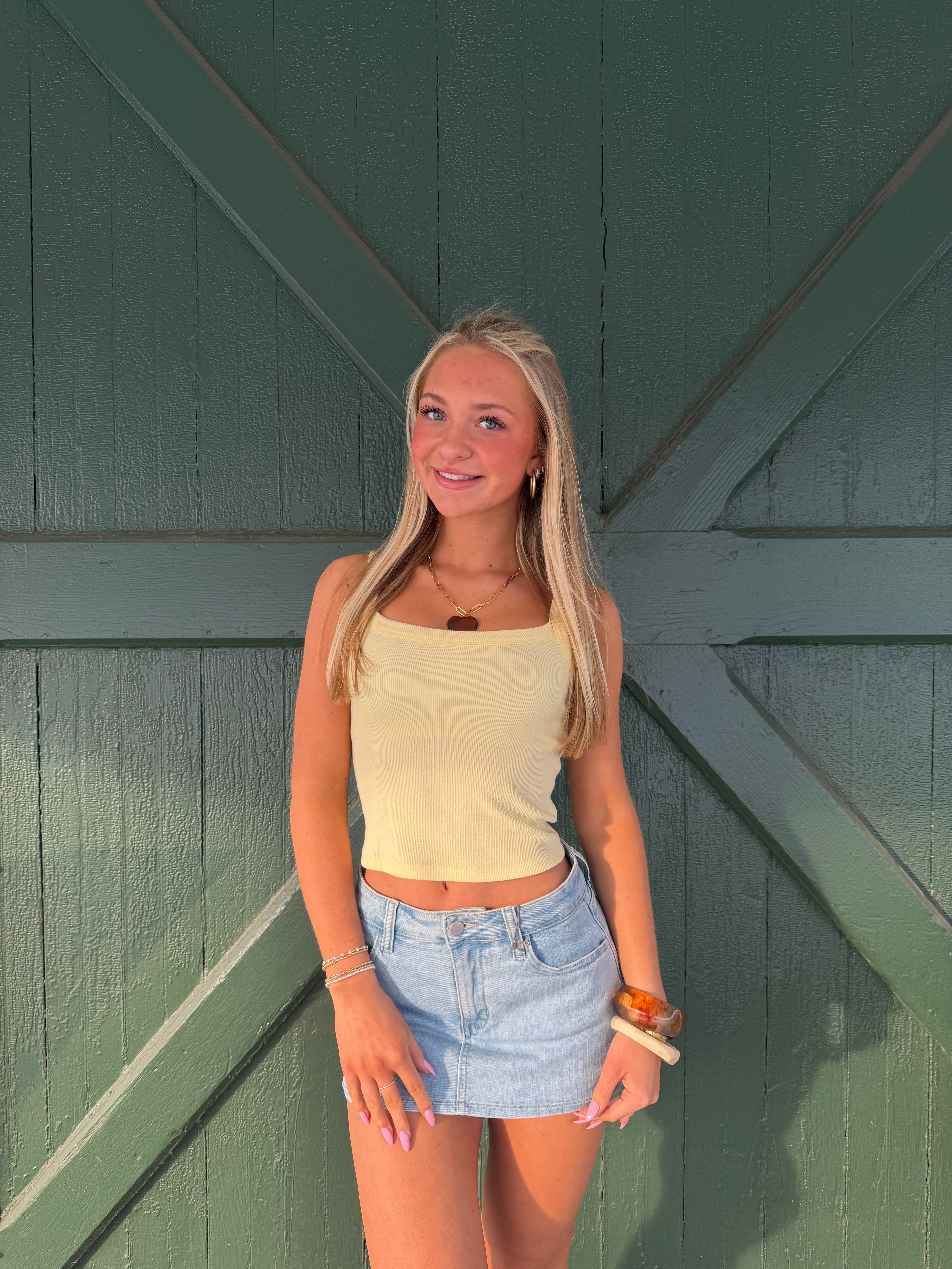 The Classic Denim Skort – Extra Light Wash Jean Skort with Built-In Shorts