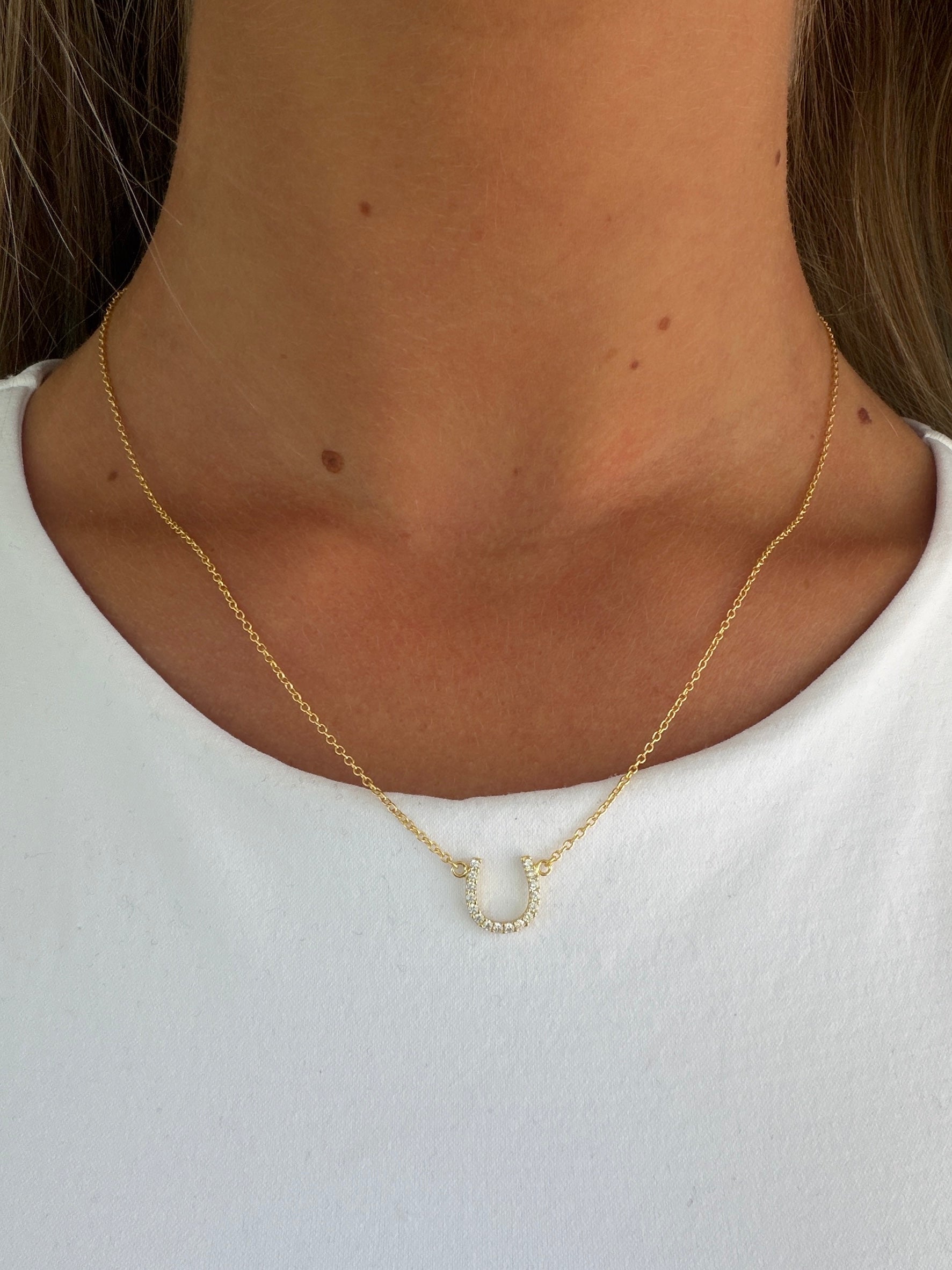 Happy Go Lucky Pave Horseshoe Necklace