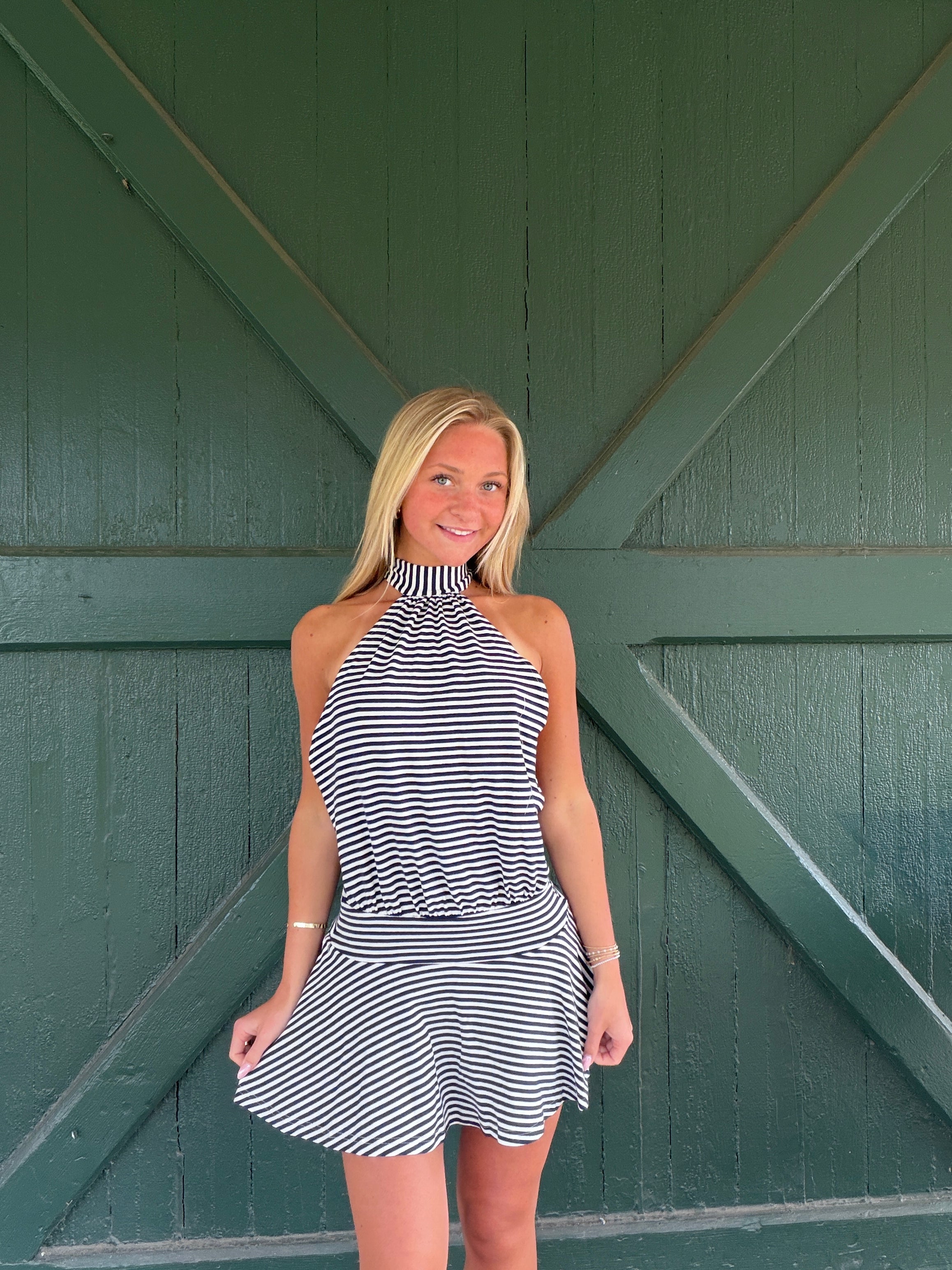 The Harbor Stripe Halter Romper – Navy