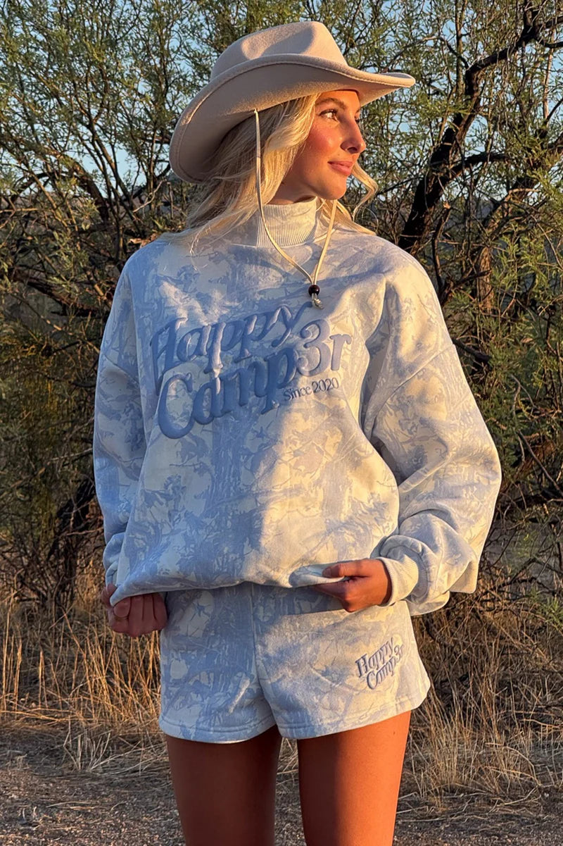 Happy Camp3r Blue Camo Mock Neck Pull Over