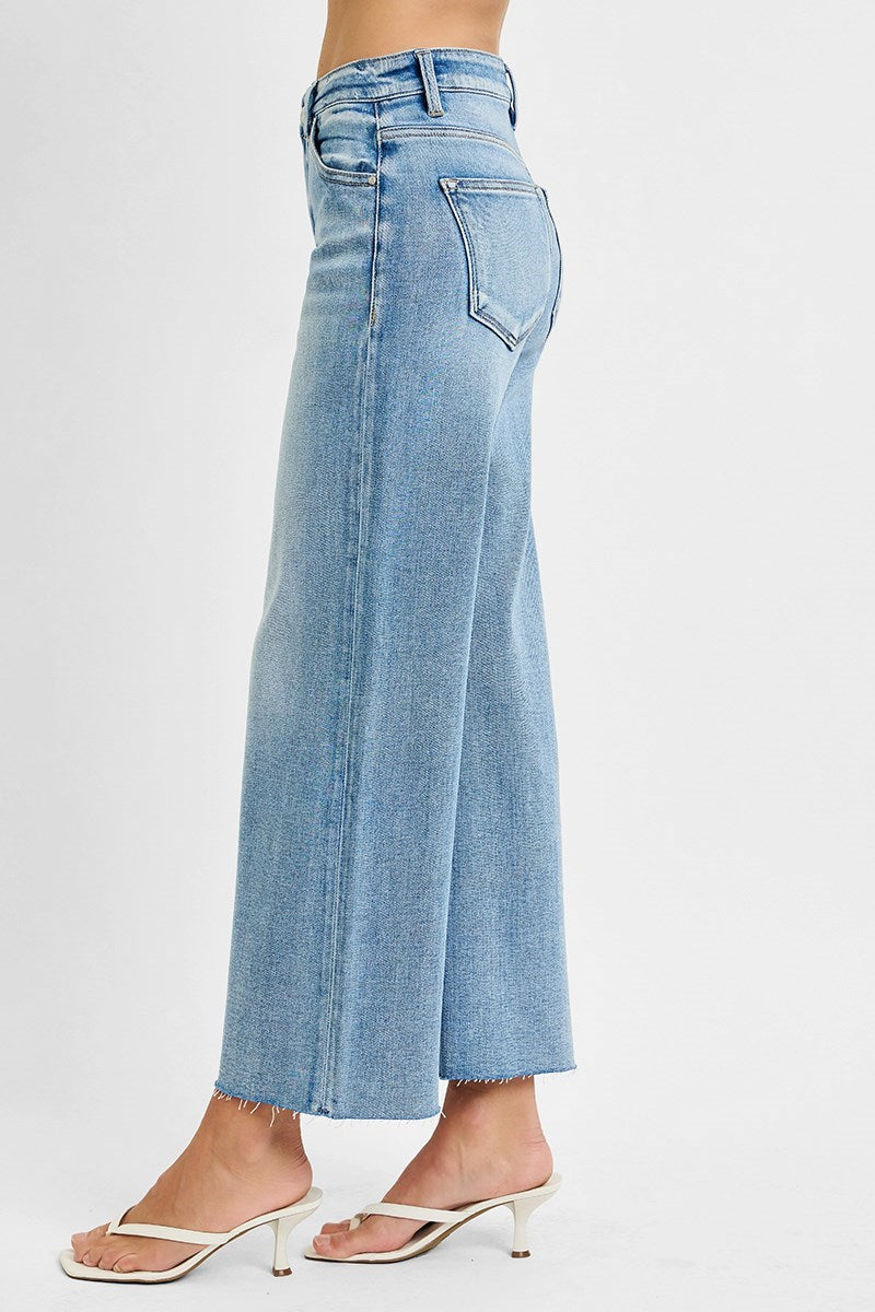 Risen Mid Rise Crop Wide Leg Jeans – Light Wash
