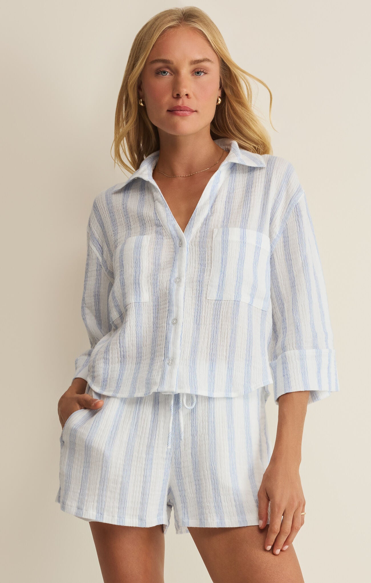 Z Supply Helena Cropped Striped Shirt – Sea Salt