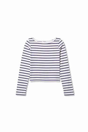 Perfect White Tee Parker Stripe Boat Neck Long Sleeve Top – Cotton Modal Striped Tee