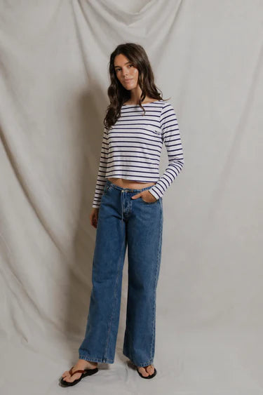 Perfect White Tee Parker Stripe Boat Neck Long Sleeve Top – Cotton Modal Striped Tee