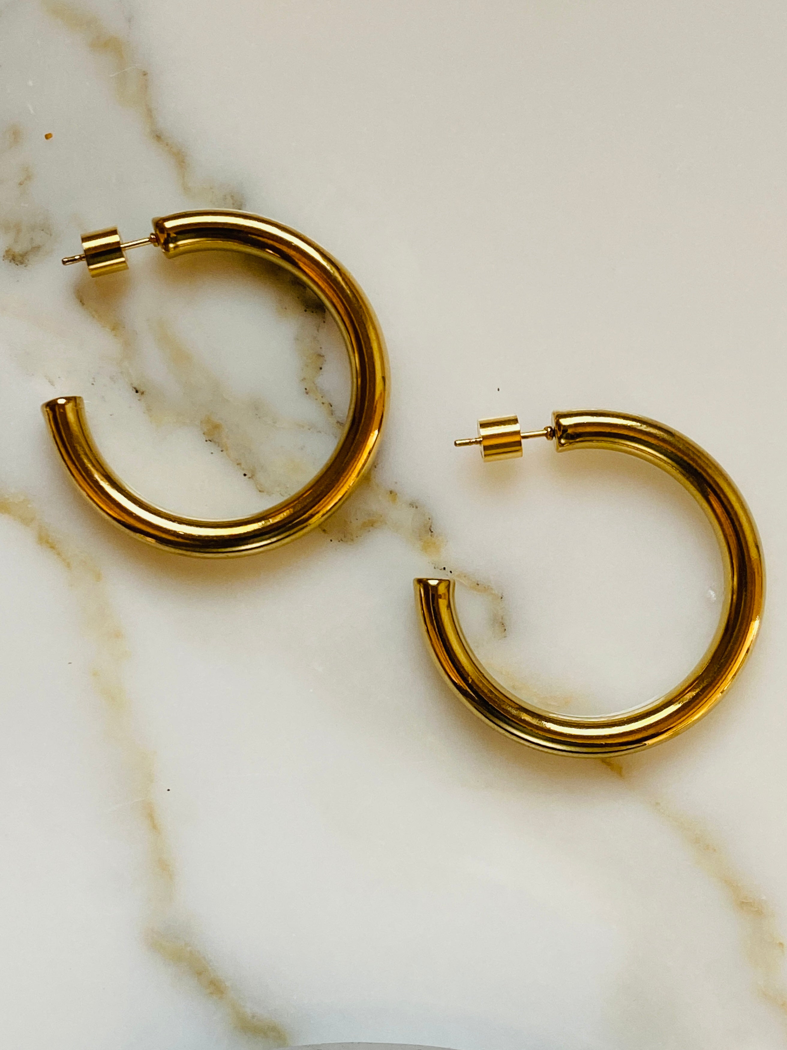 Lyssa Hoop Earrings 1.5 Inch — Water-Resistant, Tarnish-Resistant Luxury Shine with Comfy Back