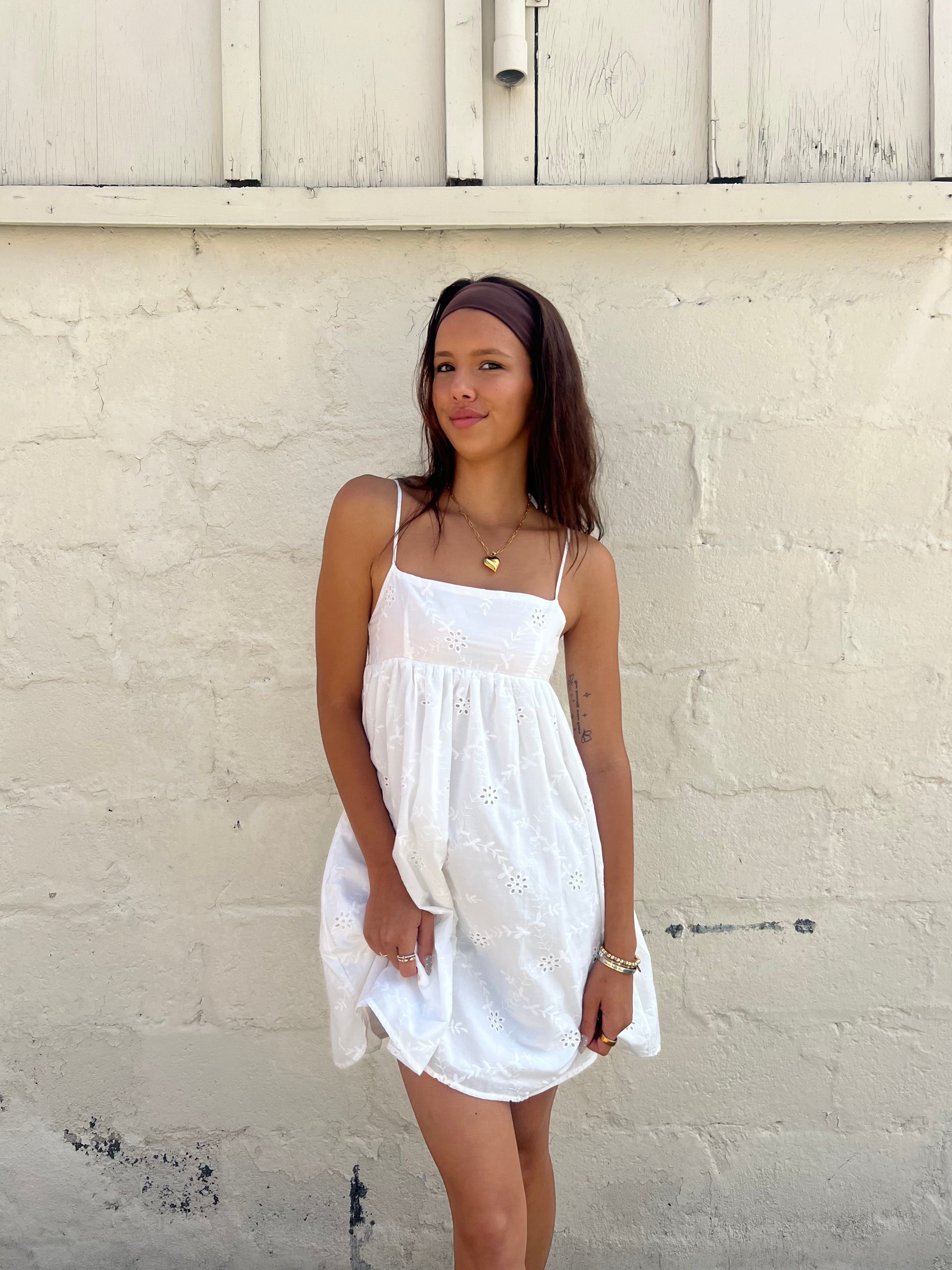 Halle Gathered Mini Dress – White