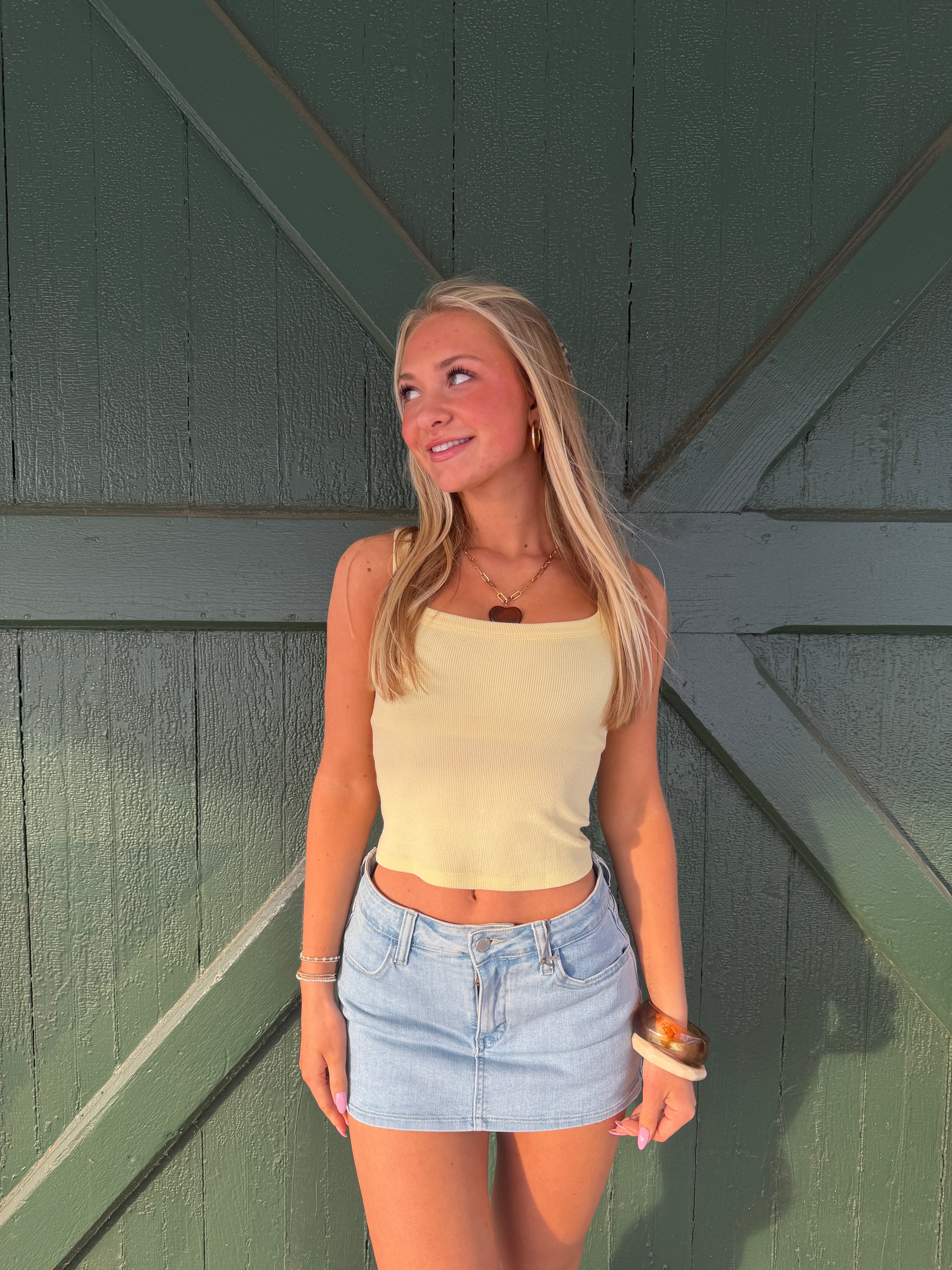 The Classic Denim Skort – Extra Light Wash Jean Skort with Built-In Shorts