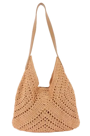 Mila Crochet Shoulder Bag with Pouch – Natural Woven Everyday Tote Khaki