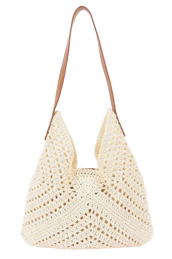 Mila Crochet Shoulder Bag with Pouch – Natural Woven Everyday Tote Ivory