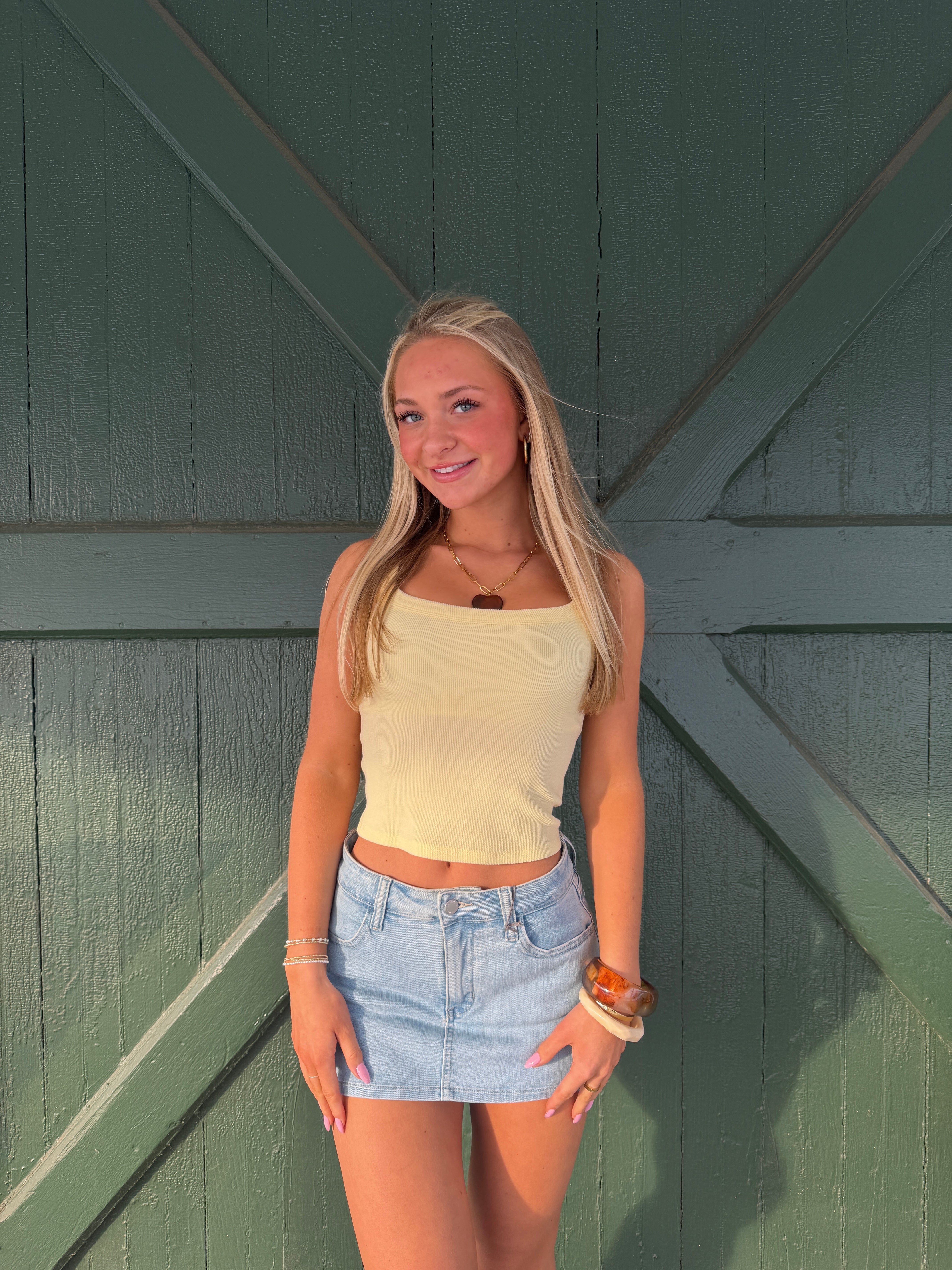 The Classic Denim Skort – Extra Light Wash Jean Skort with Built-In Shorts