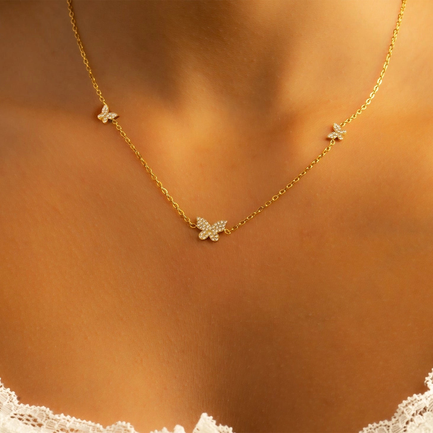 Golden Flutter Station Necklace – 18K Gold Plated, Water & Tarnish Resistant