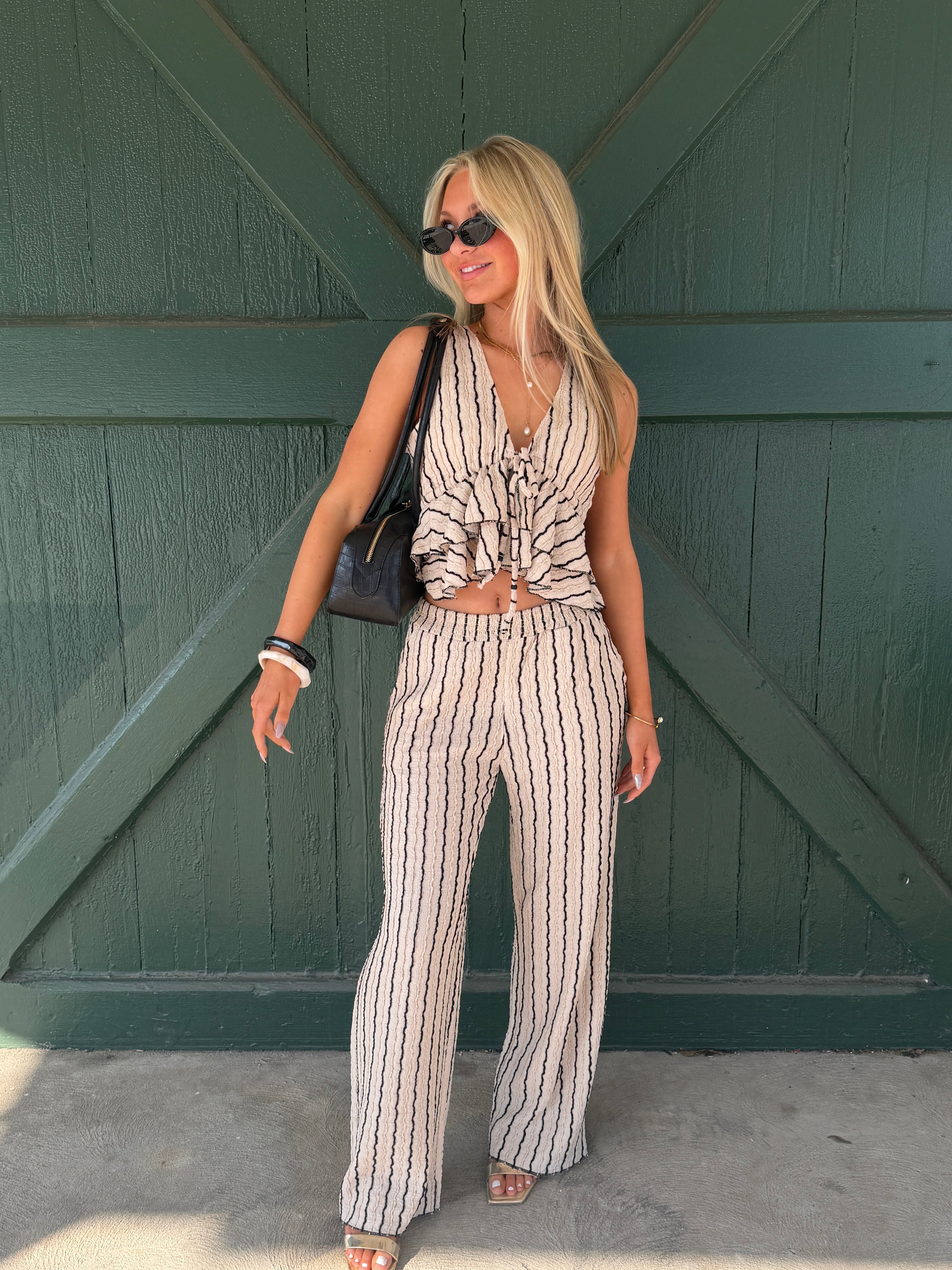 Vintage Havana Light Beige Textured Knit Wide Leg Pant