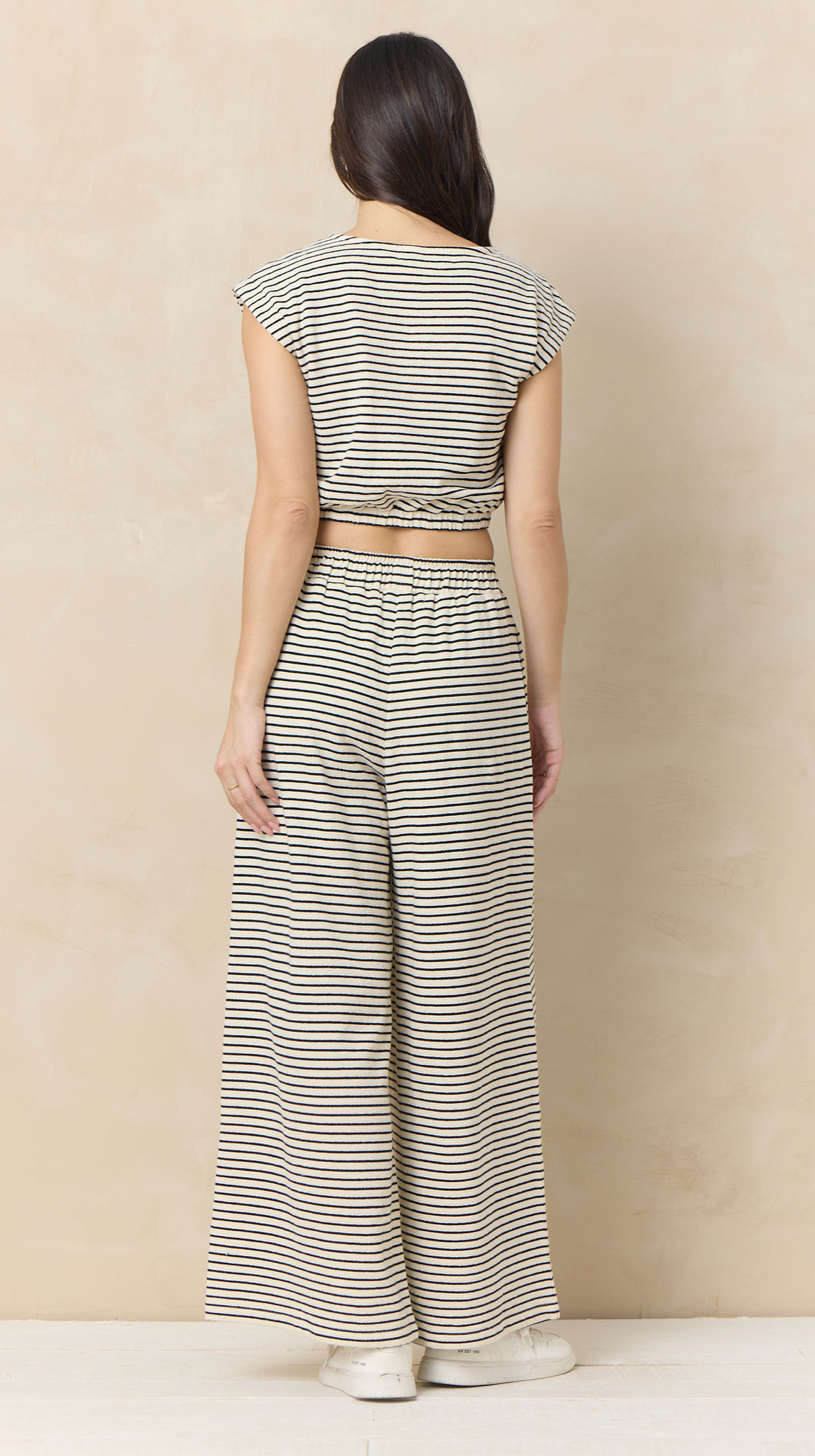 Vintage Havana Ivory & Black Striped French Terry Short Sleeve Top