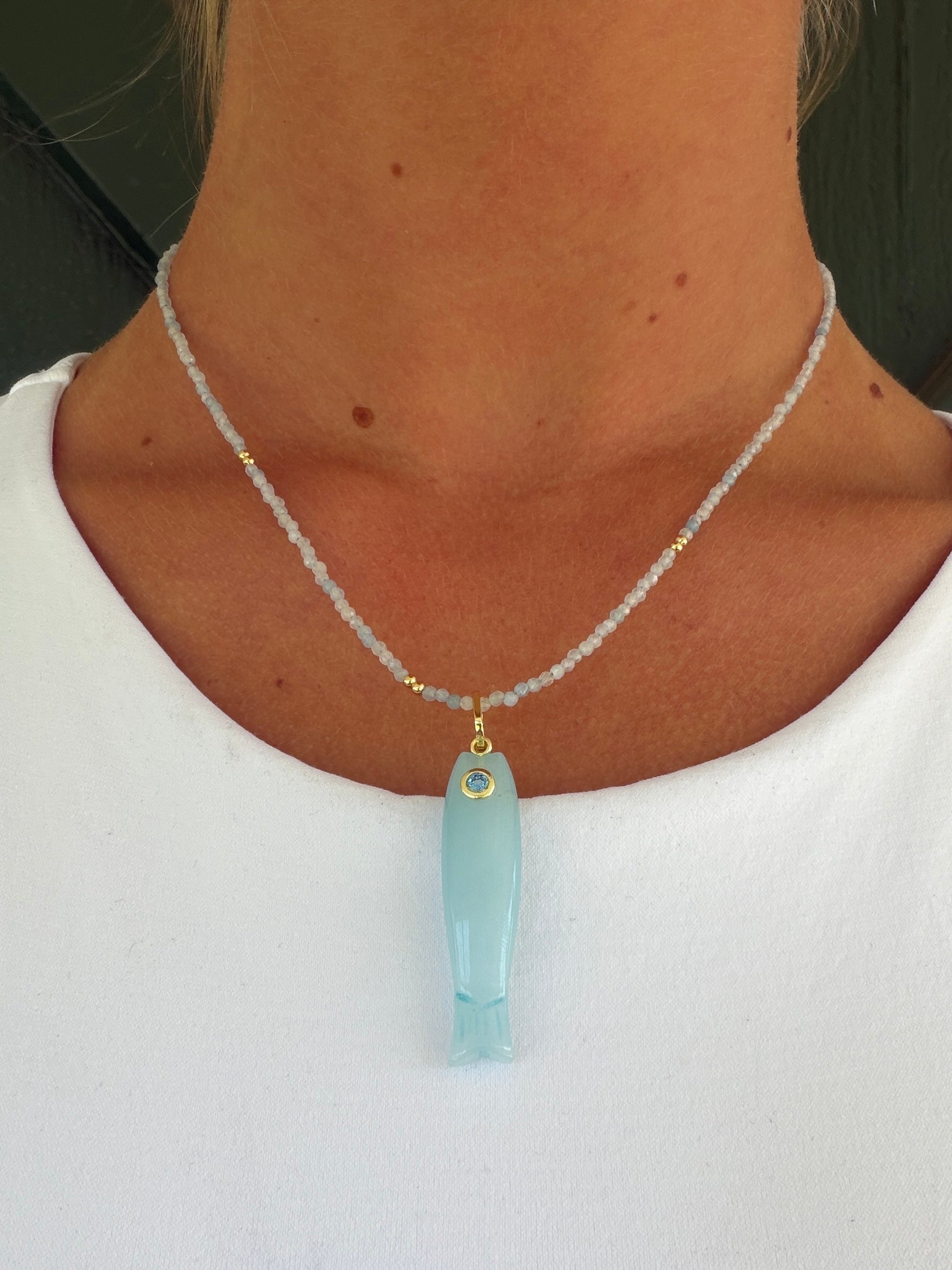 Azure Fish Beaded Chain Necklace – Blue Stone