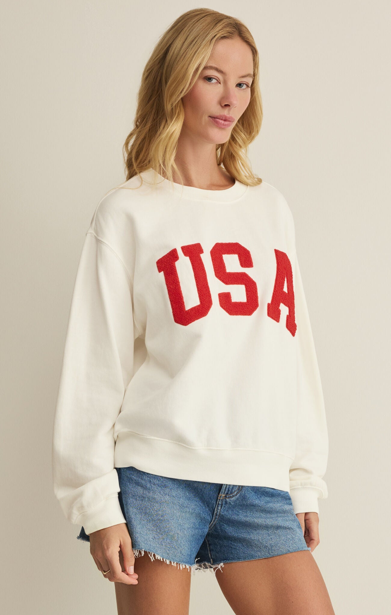Z Supply USA Boyfriend Sweatshirt – Sea Salt