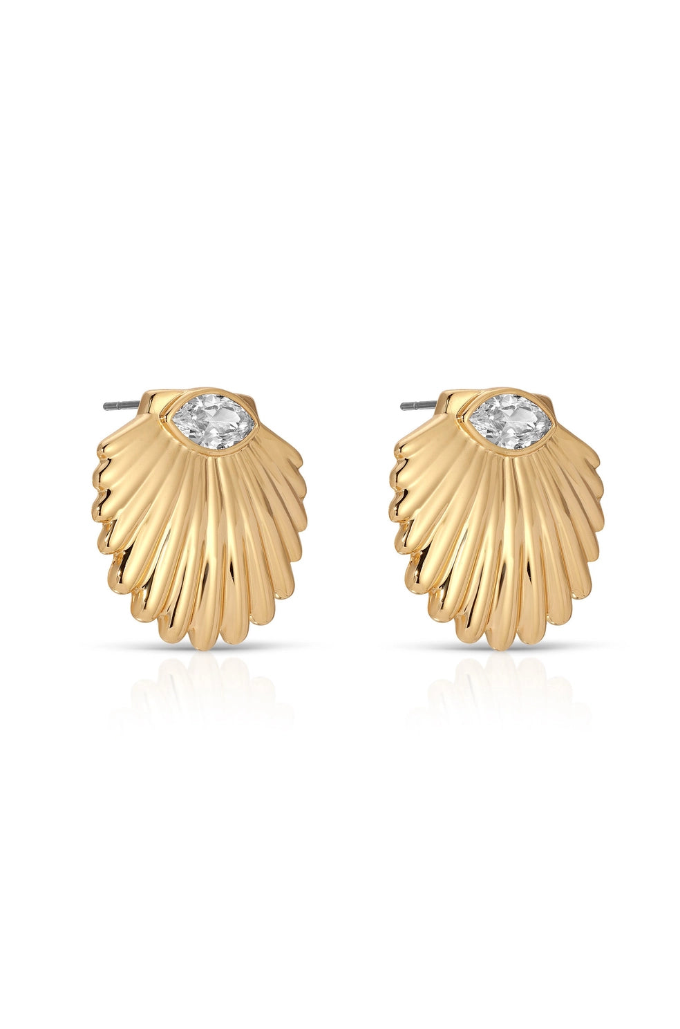 Ettika Santorini Shell Stud Earrings – 18K Gold Plated CZ Shell Studs