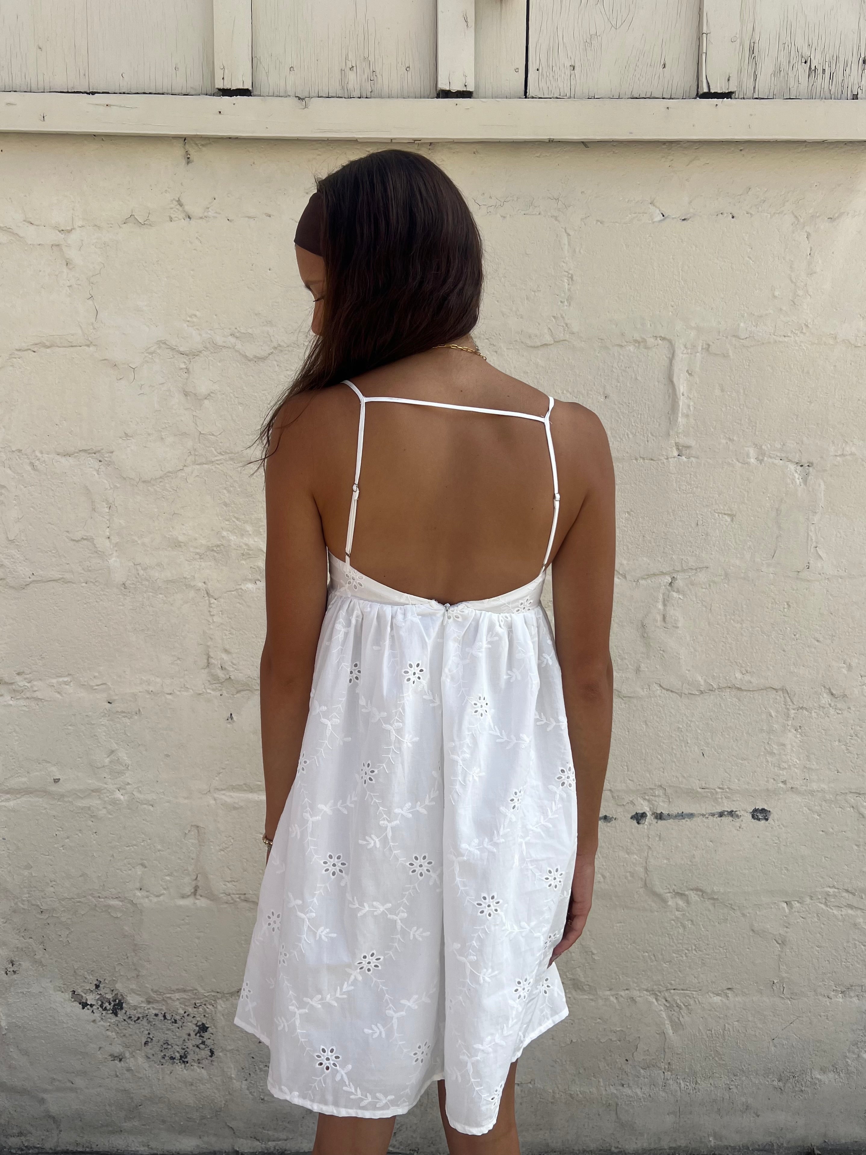 Halle Gathered Mini Dress – White