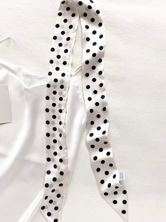 White Polka Dot Scarf Bag Tie Hair Ribbon Decor (Also Wear as a Belt)