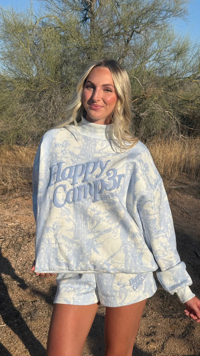 Happy Camp3r Blue Camo Mock Neck Pull Over