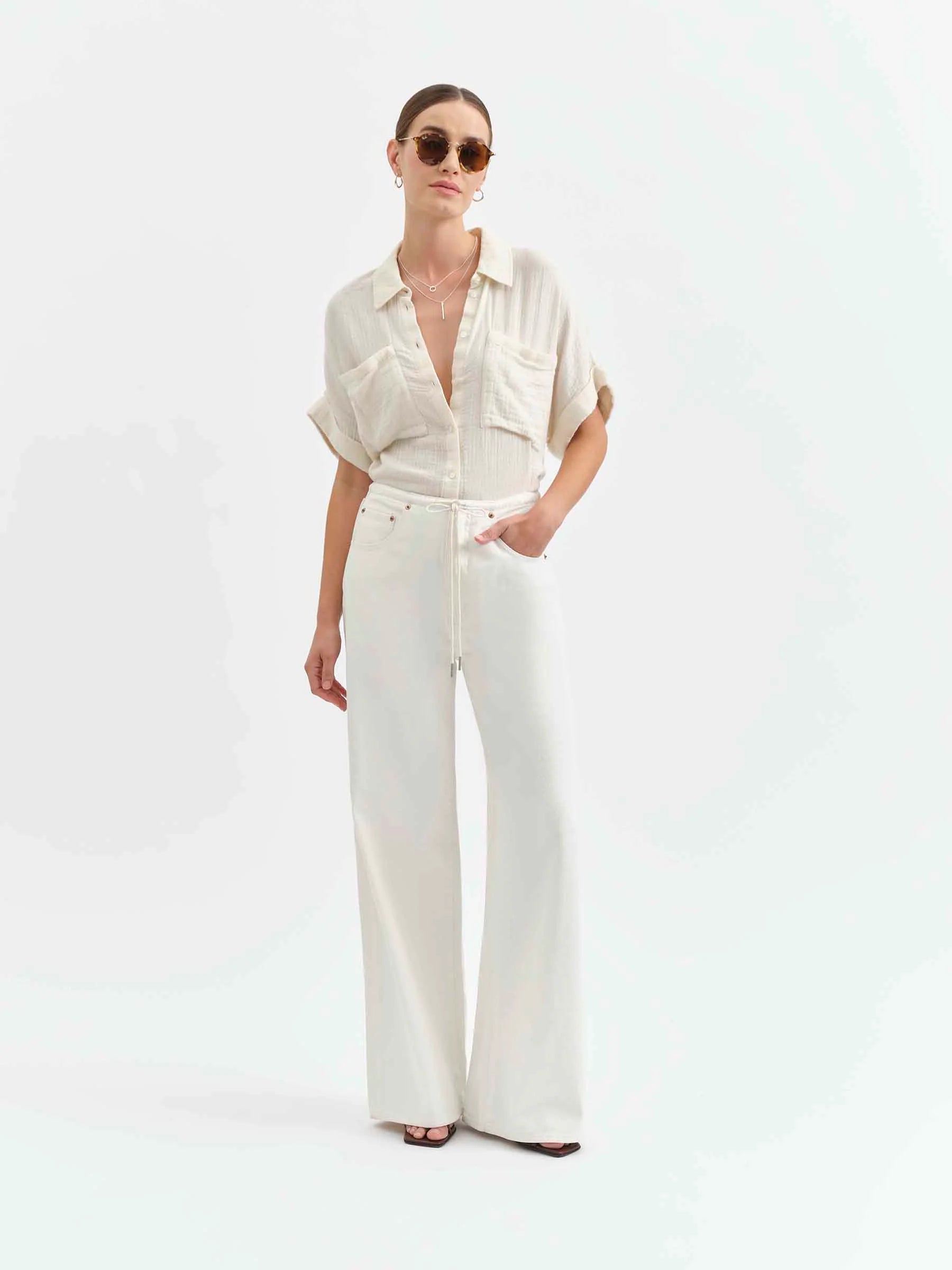 Daze Madison Milkshake Mid Rise Wide Leg
