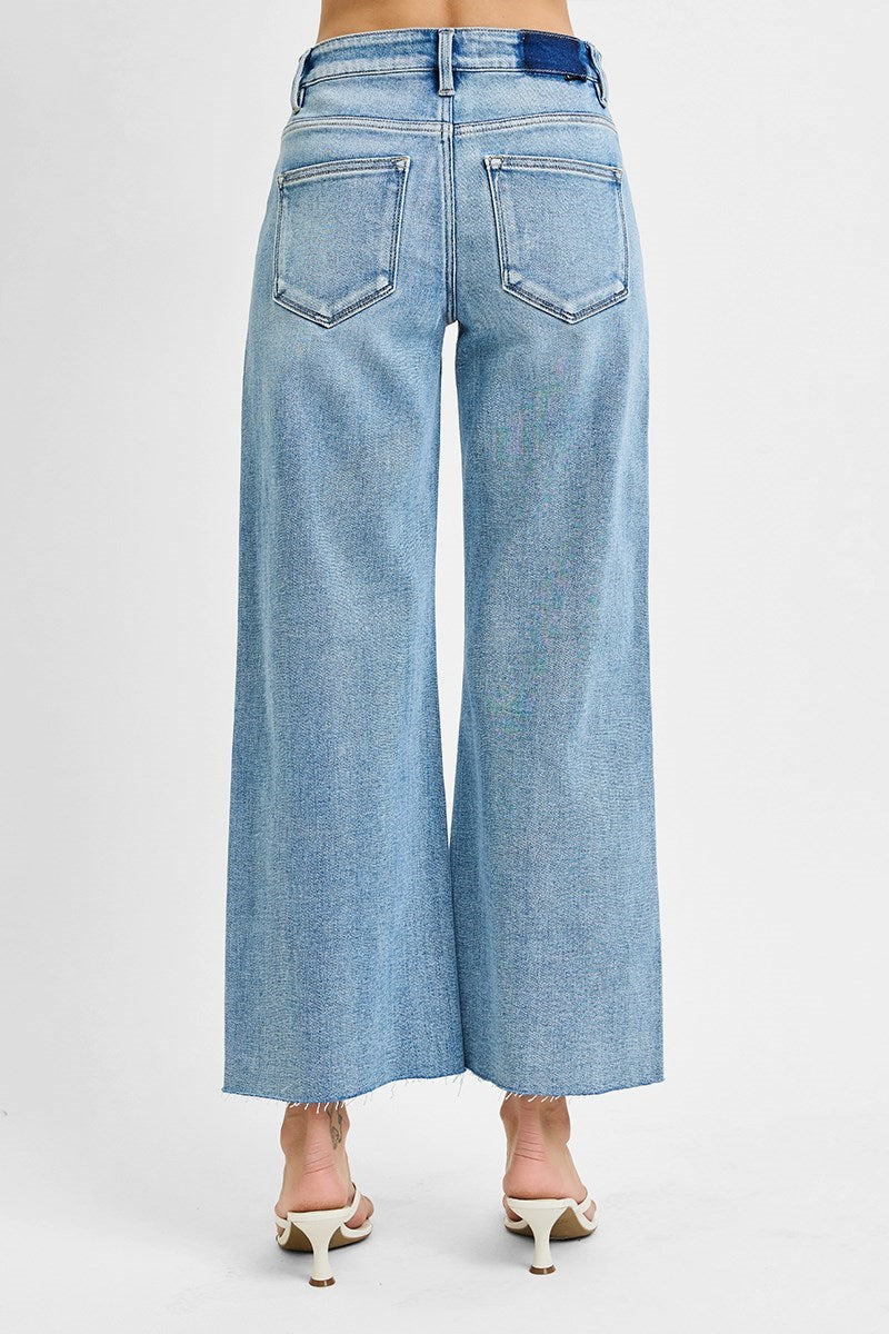 Risen Mid Rise Crop Wide Leg Jeans – Light Wash