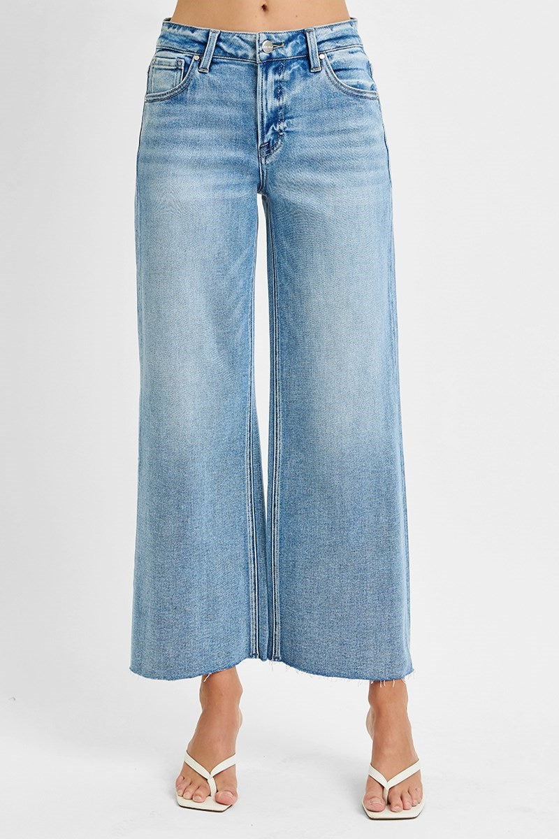 Risen Mid Rise Crop Wide Leg Jeans – Light Wash