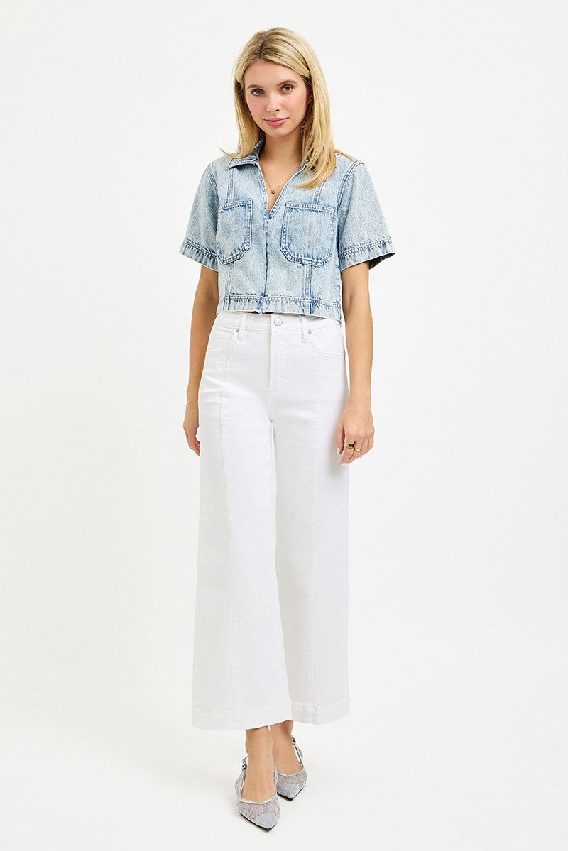 Risen Tummy Control High Rise Crop Wide Leg Pants – White
