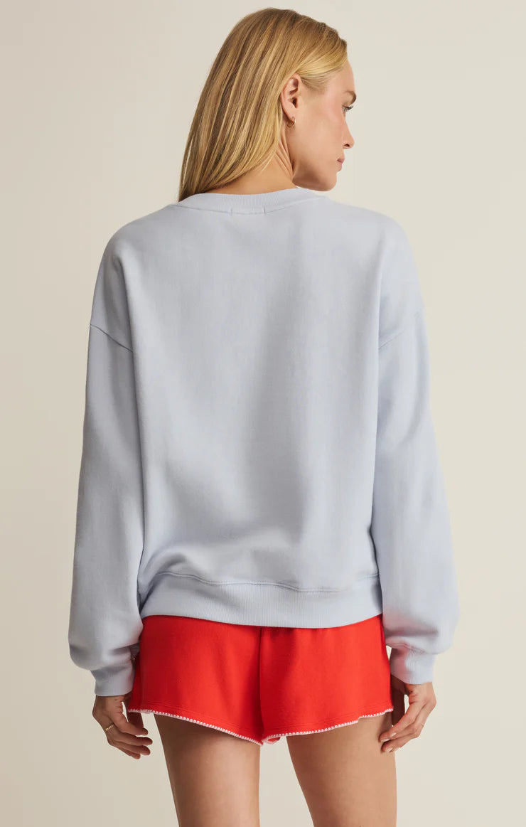 Z Supply Free Time Sweatshirt – Hamptons Blue American Flag Graphic Pullover