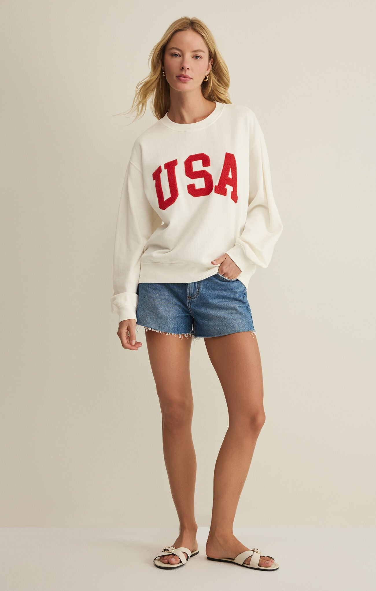 Z Supply USA Boyfriend Sweatshirt – Sea Salt