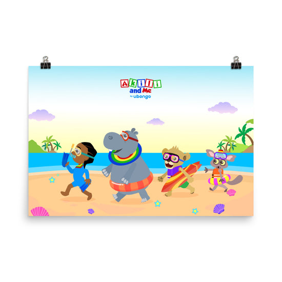 'Akili and friends at the beach' Poster